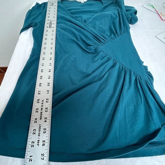 CAbi Womens Teal Blue Diamond Faux Wrap Surplice Blouse Top Large Stretch Casual - Picture 7 of 9